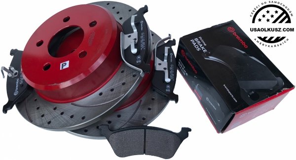 Tylne klocki BREMBO + WIERCONE NACINANE tarcze hamulcowe RED Dodge Caravan -2007