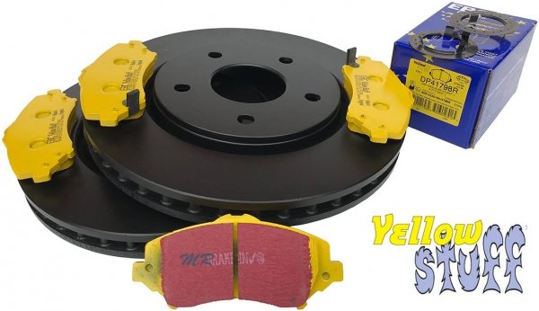 Przednie klocki YellowStuff + tarcze hamulcowe 302mm EBC seria Premium Dodge Caravan -2012