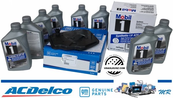 Oryginalny filtr GM + olej Mobil1 Synthetic LV ATF HP DEXTRON skrzyni biegów 8L45 8L90 Cadillac CTS 2016-2019