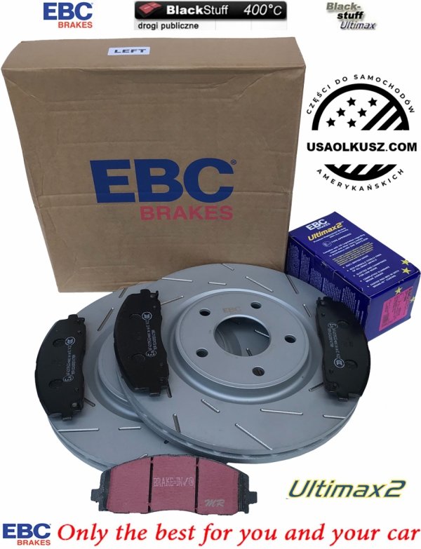 Przednie klocki Ultimax2 + NACINANE tarcze hamulcowe 330mm EBC seria USR Fiat Freemont 2012-