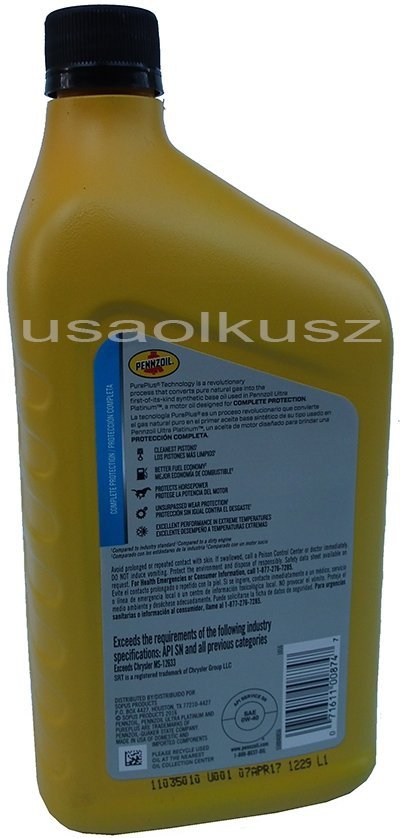 Olej PENNZOIL ULTRA 0W40 Dodge Magnum SRT