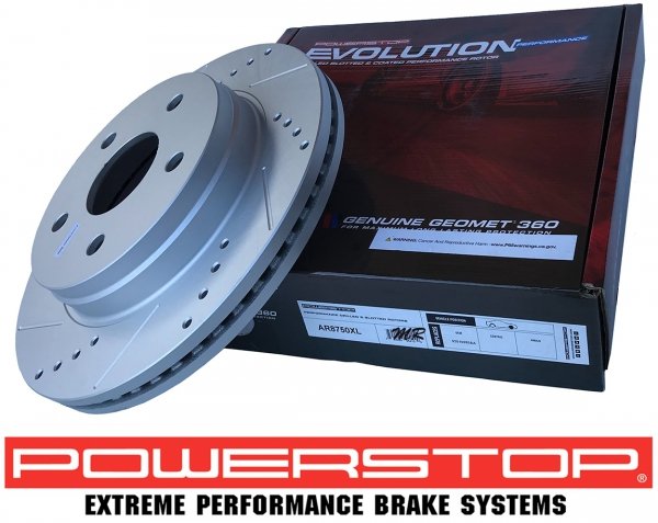 Przednie klocki Z17 + wiercone nacinane tarcze hamulcowe POWERSTOP EVOLUTION 336mm / 5 szpilek Dodge RAM 1500 2006-
