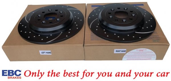 Tylne klocki GreenStuff + NAWIERCANE NACINANE tarcze hamulcowe 330mm EBC seria GD Ford Edge 2011-2014