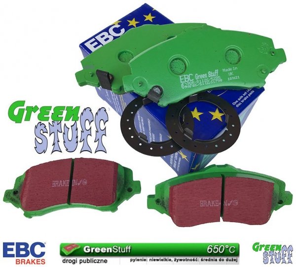 Przednie klocki GreenStuff + NAWIERCANE NACINANE tarcze hamulcowe 302mm EBC seria GD Dodge Caravan -2012