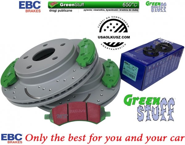Przednie klocki GreenStuff + nawiercone nacinane tarcze hamulcowe EBC seria GD Dodge Durango 2007-2009