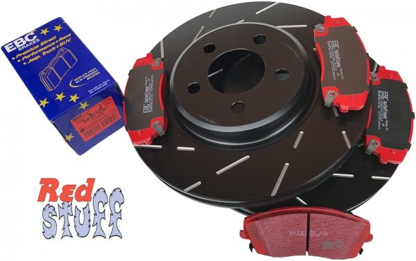 Przednie CERAMICZNE klocki RedStuff + NACINANE tarcze hamulcowe 320mm EBC seria USR Dodge Charger RWD V6