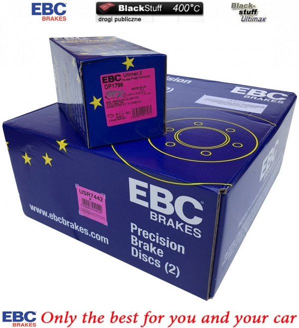 Przednie klocki Ultimax2 + NACINANE tarcze hamulcowe 302mm EBC seria USR Dodge Journey -2012