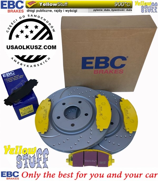 Przednie klocki YellowStuff + NAWIERCANE NACINANE tarcze hamulcowe 330mm EBC seria GD Dodge Journey 2012-
