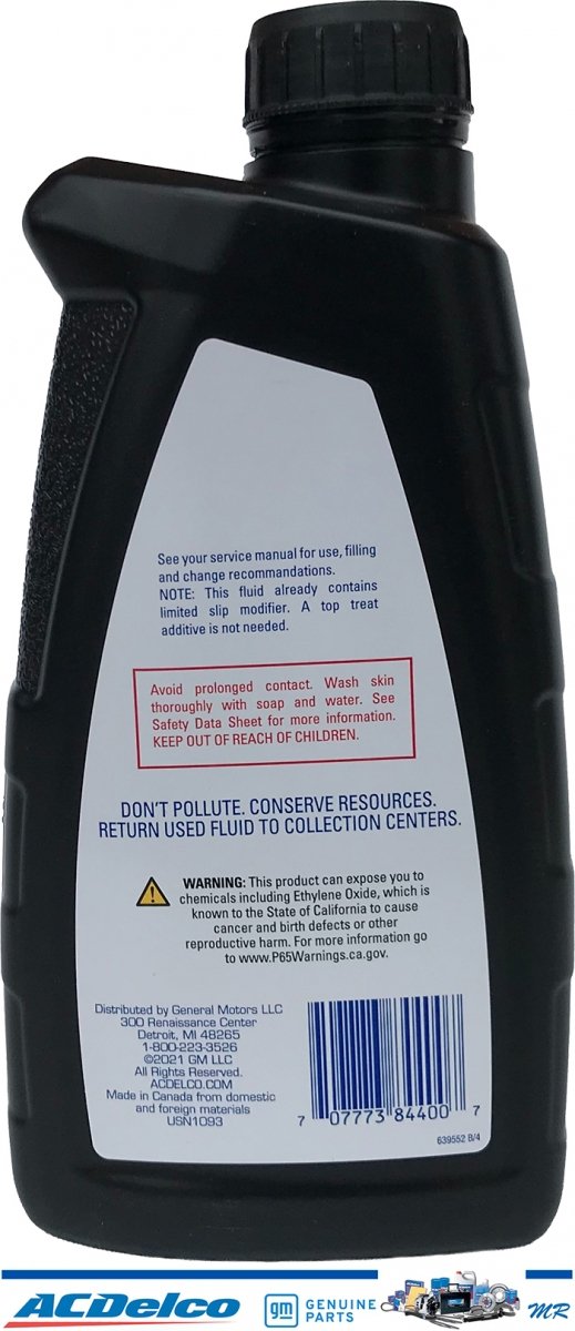 Olej przekładniowy do mostu z dodatkiem LSD SAE 75W-90 GL-5 ACDelco 88862624 Buick Regal 2018-2020