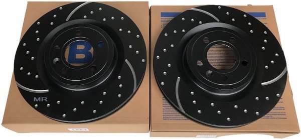 Przednie klocki YellowStuff + NAWIERCANE NACINANE tarcze hamulcowe 336mm EBC seria GD Ford Mustang 2011-2014