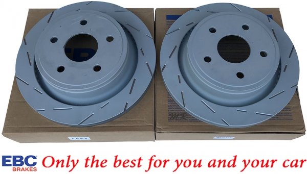 Tylne klocki EXTRA DUTY ED+ + nacinane tarcze hamulcowe EBC seria USR Dodge RAM 1500 2003-