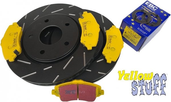 Przednie klocki YellowStuff + NACINANE tarcze hamulcowe 302mm EBC seria USR Lancia Voyager -2012