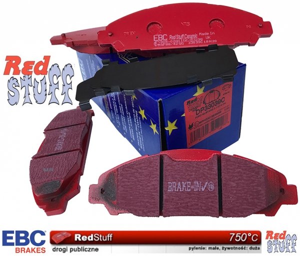 Przednie klocki RedStuff + NAWIERCANE NACINANE tarcze hamulcowe 320mm EBC seria GD Ford Mustang 2015-