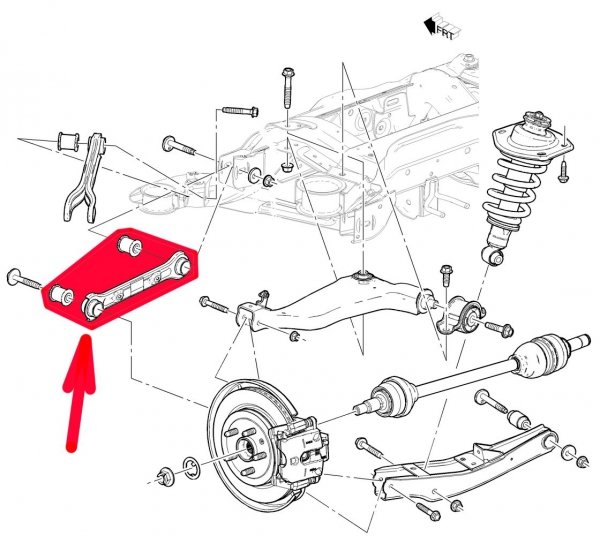Wahacz poprzeczny przedni dolny tylnego zawieszenia Chevrolet Camaro 2010-2015