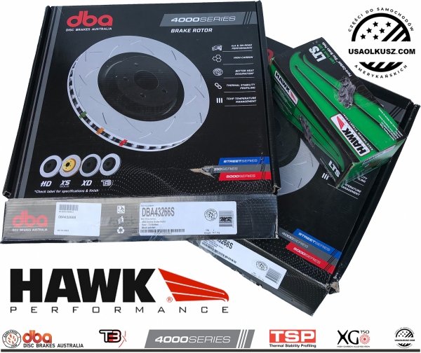 Przednie klocki HAWK LTS + tarcze hamulcowe DBA 4000 T3 RAM 1500 DT 2019-