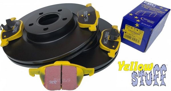 Przednie klocki YellowStuff + tarcze hamulcowe 300mm EBC seria Premium Ford Escape FWD 2013-2019