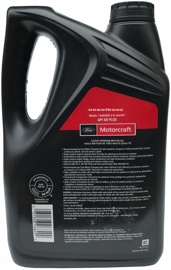 Oryginalny filtr oraz syntetyczny olej silnikowy Motorcraft 5W30 Ford Escape 2,0 EcoBoost 2013-