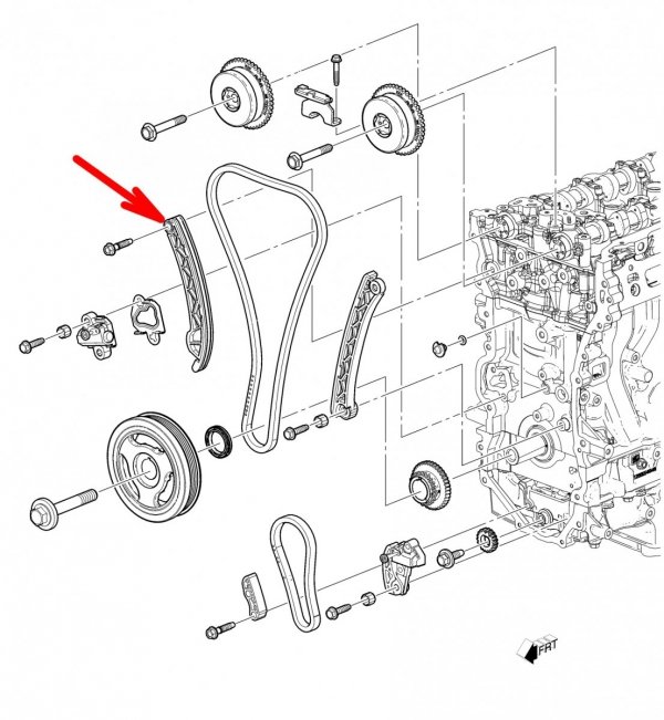 Prowadnica ślizg napinacza łańcucha rozrządu prawy Chevrolet Impala 2,5