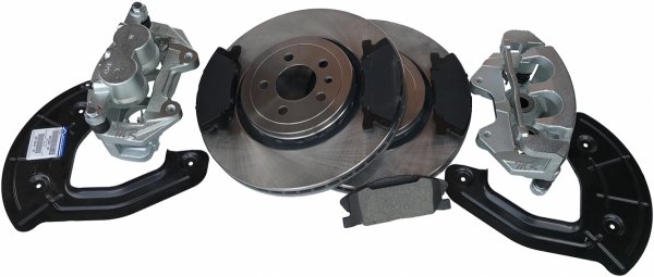 Przednie klocki + zaciski + tarcze hamulcowe zestaw konwersji do tarcz 370mm Dodge Challenger