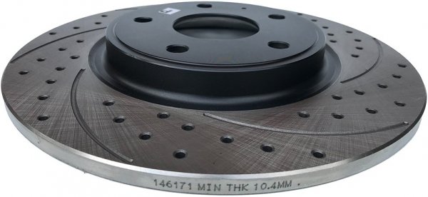 Tylne klocki + WIERCONE nacinane tarcze hamulcowe 328mm BLACK Chrysler Town Country 2012-