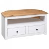 Narożna szafka pod TV, biała, 93x49x49 cm, sosna, seria Panama