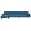 Sofa rozkładana L, niebieska, 271x140x70 cm, aksamit