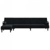Sofa rozkładana L, czarna, 260x140x70 cm, aksamit