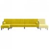 Sofa rozkładana L, żółta, 260x140x70 cm, aksamit