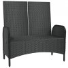 Rozkładana ławka ogrodowa, poduszki, 107 cm, rattan PE, czarna