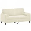2-osobowa sofa z poduszkami, kremowa, 140 cm, aksamit