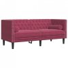 3-cz. wypoczynek Chesterfield z wałkami, bordowy, aksamit