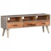 Szafka pod TV, szara, 130x35x51 cm, lite, surowe drewno mango
