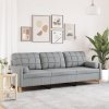 3-osobowa sofa z poduszkami, jasnoszara, 210 cm, obita tkaniną