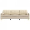 3-osobowa sofa z poduszkami, kremowa, 210 cm, obita tkaniną