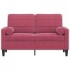 2-osobowa sofa z poduszkami, winna czerwień, 120 cm, aksamit