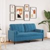 2-osobowa sofa z poduszkami, kolor niebieski, tkanina aksamit, szerokość 140 cm