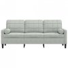 3-osobowa sofa z poduszkami, jasnoszara, 180 cm, aksamit