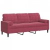 3-osobowa sofa z poduszkami, winna czerwień, 180 cm, aksamit