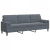 3-osobowa sofa z poduszkami, ciemnoszara, 210 cm, aksamit