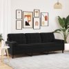 3-osobowa sofa z poduszkami, czarna, 210 cm, aksamit