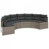 Sofa ogrodowa z poduszkami, półokrągła, szary rattan PE