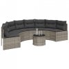 Sofa ogrodowa z poduszkami, półokrągła, szary rattan PE