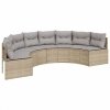 Sofa ogrodowa z poduszkami, półokrągła, beżowy rattan PE