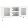 Szafka pod telewizor, biała, 105x35x52 cm, stal i szkło
