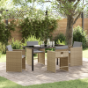Zestaw do jedzenia w ogrodzie 5-częściowy z poduszkami Beżowy Poli Rattan,  Stół ogrodowy Czarny 140x80x73 cm Szkło hartowane