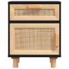 Szafka nocna, czarna, lite drewno sosnowe i naturalny rattan