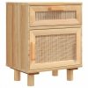 Szafka nocna, brązowe, lite drewno sosnowe i naturalny rattan