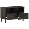 Szafka pod telewizor, czarna, 70x33x46 cm, lite drewno mango