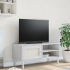 Szafka TV SENJA, z plecionką, biała, 106x40x49 cm, sosnowa