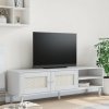 Szafka TV SENJA, z plecionką, biała, 158x40x49 cm, sosnowa